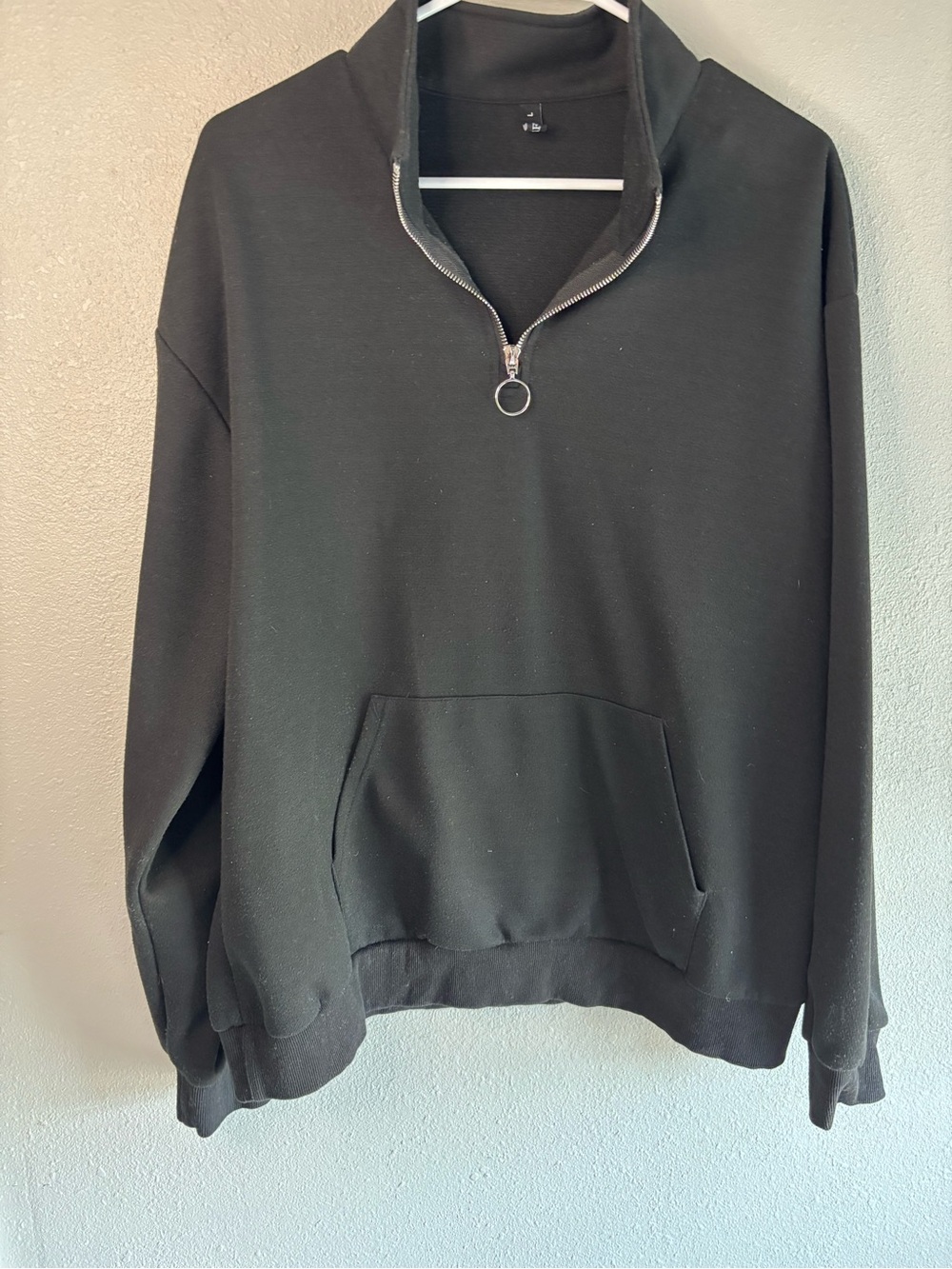 Zaful Black Half-Zip Pullover Hoodie with Ring Zipper
